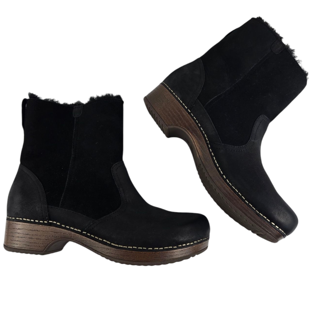 Dansko Bettie Womens Booties Boots Leather Nubuck Lined Fur EU40 US 9.5-10 Black